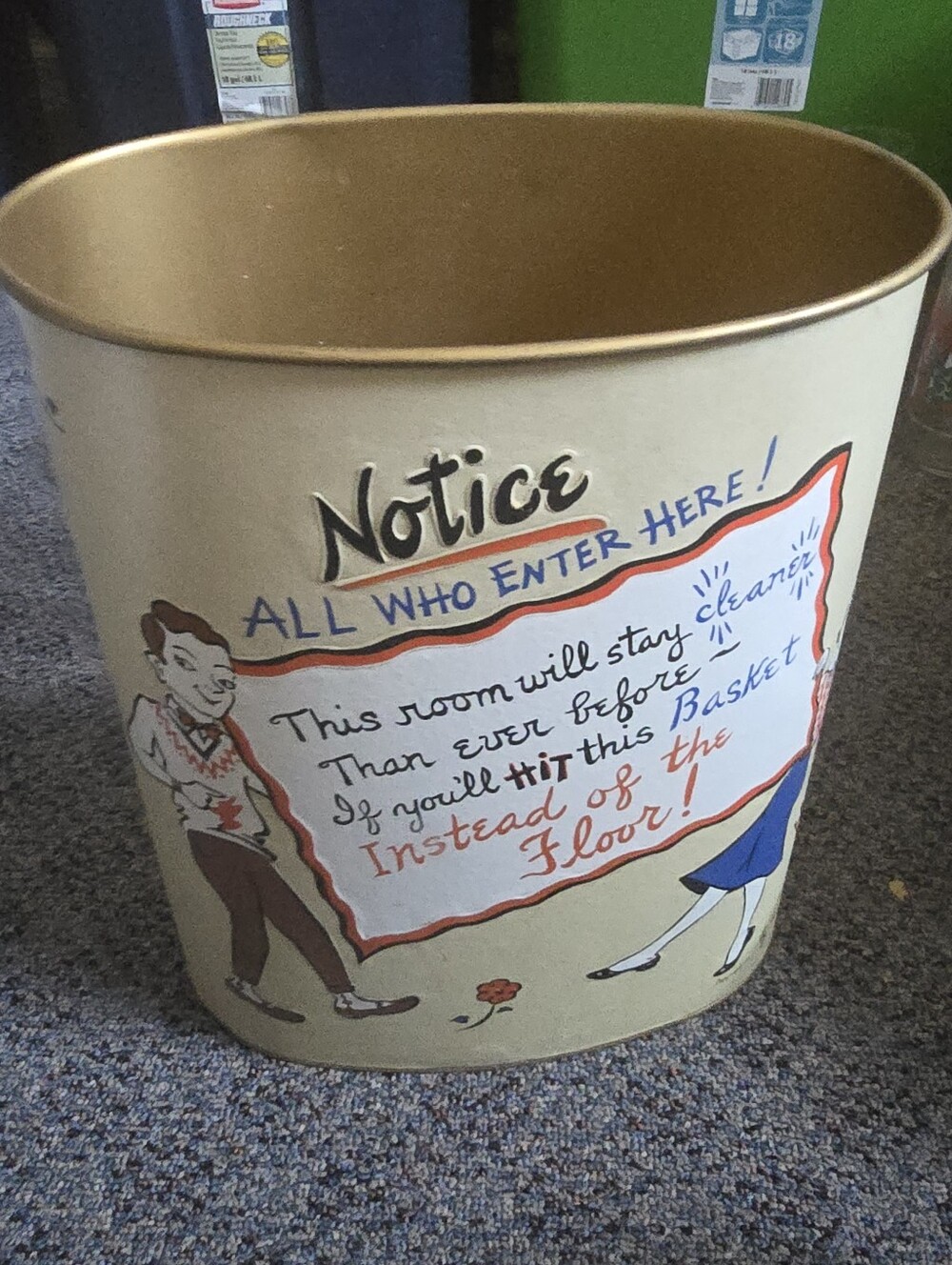 Vintage 50s Metal Trash Can. As Is.